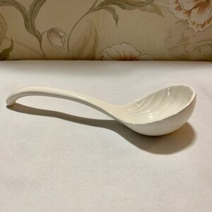 Vintage 10” Ceramic Ivory Soup Ladle with Seashell Pattern - Japan